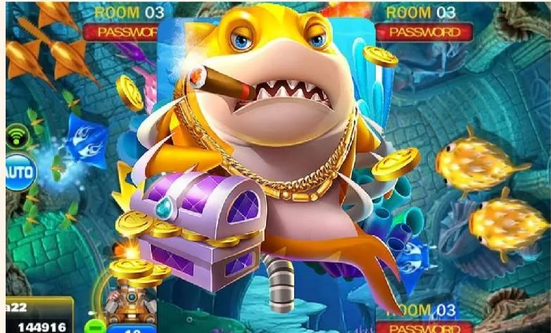 Adegan target ikan dan meriam dalam permainan arcade bawah laut